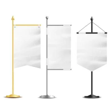 Blank White Flags Pocket Table Vector. Realistic Template Set For Business Stock Illustration
