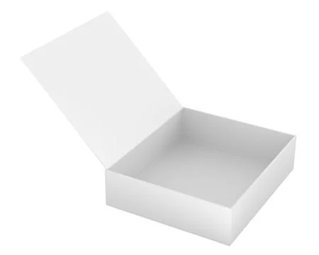 Blank white flat square gift box with opened hinged flap lid. 3D rendering 스톡 일러스트