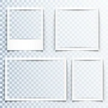 Blank white frames with realistic drop shadow effect. Borders with 3d shado.. Stock Illustration