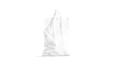 Blank white full loop handle plastic bag mockup, half-turned view Stock Illustration