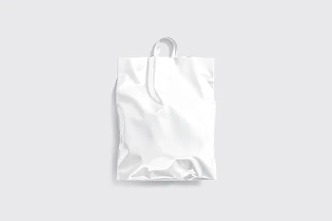 Blank white full loop handle plastic bag mockup, gray background Stock Illustration