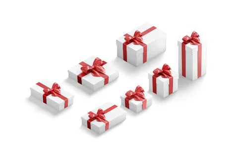 Blank white gift box with red ribbon mockup, different types Stock Illustration