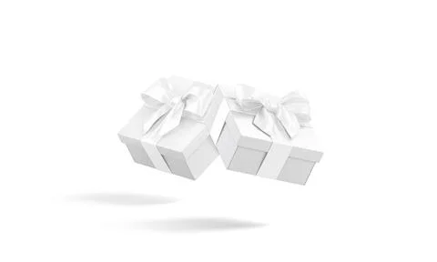 Blank white gift box with ribbon bow mockup, no gravity Ilustração Stock