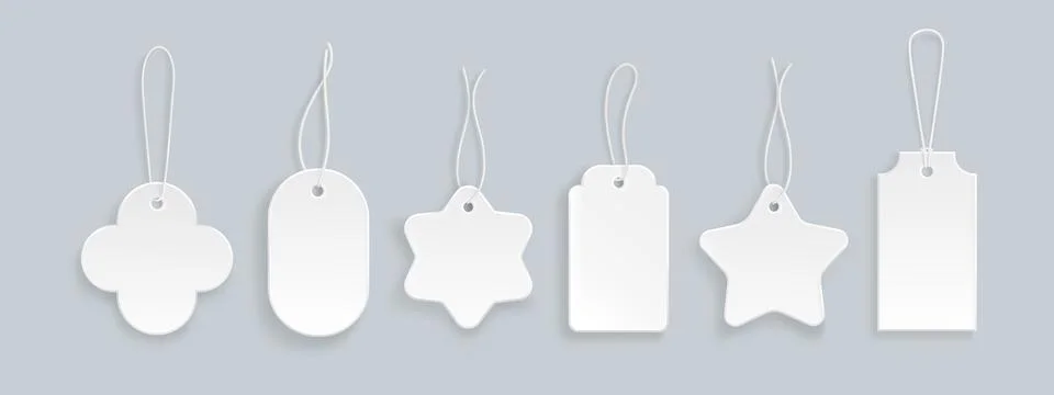 Blank white gift tags with string loops Illustrazione stock
