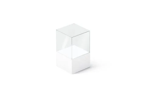 Blank white glass podium cube mockup, isolated, side view Ilustración de archivo