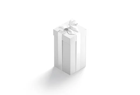 Blank white high gift box with ribbon bow mockup, isolated Stock Illustration