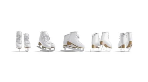 Blank white ice skates pair mockup, different angles views Stock Illustration
