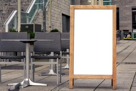 Blank White Isolated Cafe Menu Board Outdoors European Relaxed Day Empty Wood Stock Photos