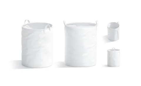 Blank white laundry hamper bag mockup, different views Illustrazione stock