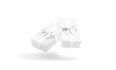 Blank white long gift box with ribbon bow mockup, isolated Stock Illustration