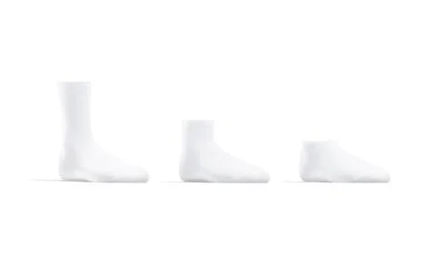 Blank white long, low cut and ancle socks mockup stand, Illustrazione stock