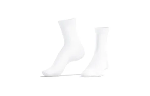 Blank white long socks mockup pair on tiptoe, side view Illustrazione stock