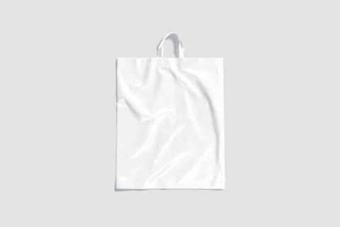 Blank white loop handle plastic bag mock up, gray background Illustrazione stock