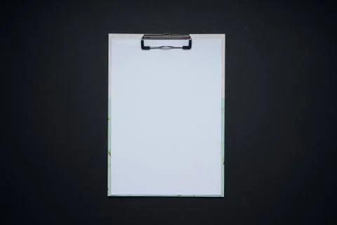 Blank white note board . Flat lay and top view with copy space on black backg Stock Photos