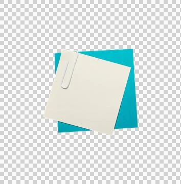 Blank white note paper with blue backing and paper clip isolated PNG Stock Photos