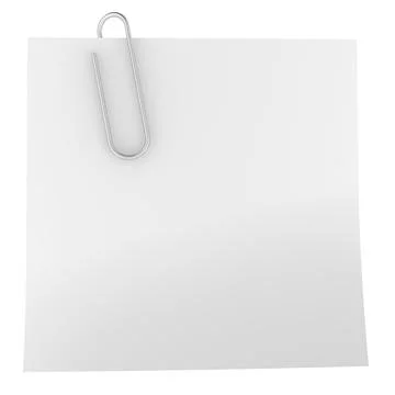 Blank white note paper with paper clip, 3D rendering Illustrazione stock