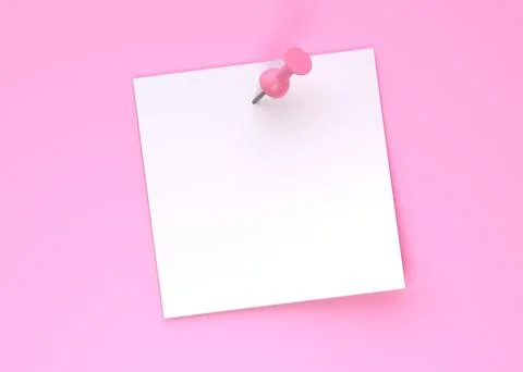 Blank white note paper with pink push pin isolated on pink background Stock Illustration