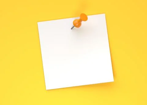 Blank white note paper with yellow push pin isolated on yellow background Stock Illustration