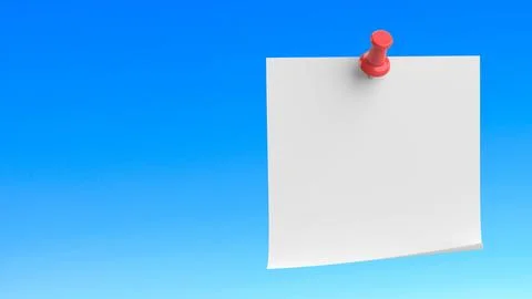 A blank white note is pinned to a surface with a red pushpin against a gradient  Stock Photos