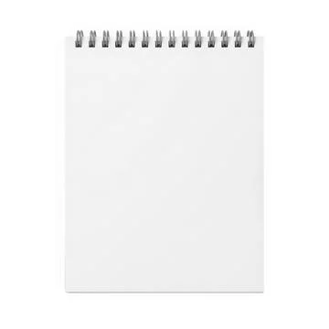 A blank white notebook with a silver wire binding on a white background Stock Illustration