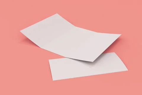 Blank white open three fold brochure mockup on red background Stock Illustration