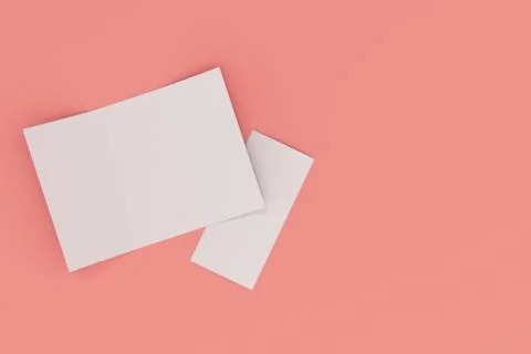 Blank white open three fold brochure mockup on red background Illustrazione stock