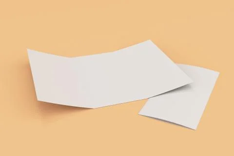 Blank white open three fold brochure mockup on orange background Stock Illustration