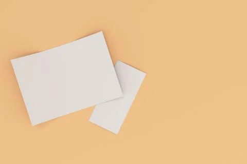 Blank white open three fold brochure mockup on orange background Stock Illustration