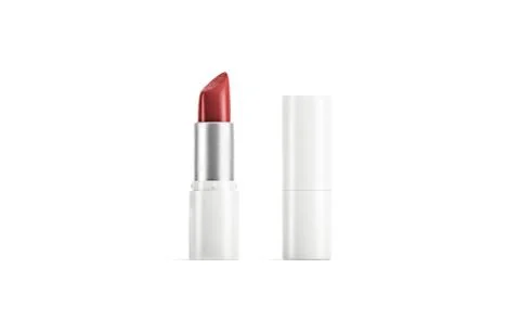 Blank white opened and closed tube with red lipstick mockup Illustrazione stock