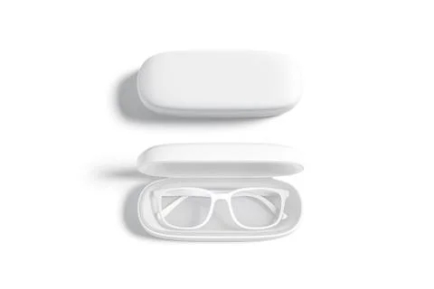 Blank white opened and closed case with glasses mockup, isolated Stock Illustration