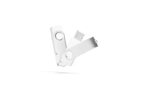 Blank white opened and closed usb stick mockup, no gravity Foto stock