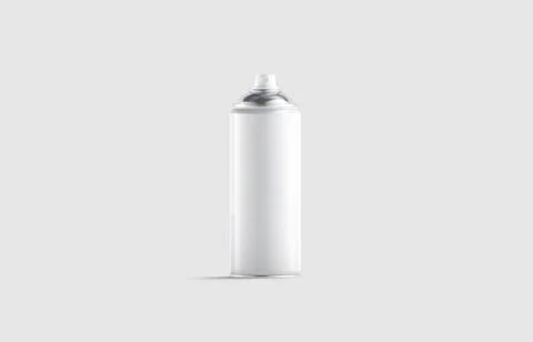Blank white opened spray can mockup, front view, gray background Stock Illustration