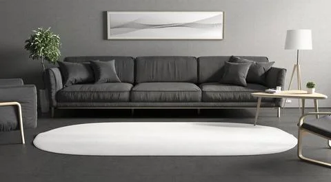 Blank white oval interior carpet in room mockup, front view Illustrazione stock