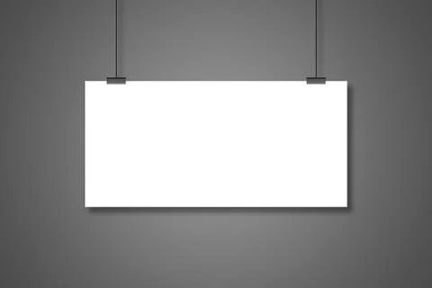 Blank white page hanging on the two clothespins with a string. Isolated on .. Foto stock