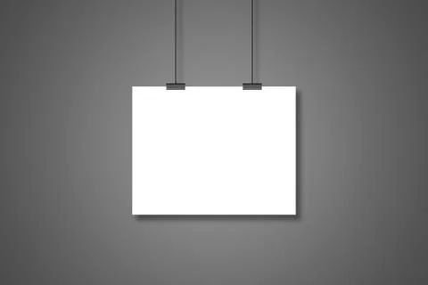 Blank white page hanging on the two clothespins with a string. Isolated on .. Foto stock
