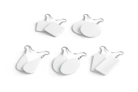 Blank white pair earring mockup stack lying, different shapes Stockillustratie