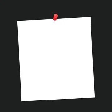 A blank white paper note attached with a red push pin on a dark grey backgrou 스톡 일러스트