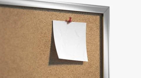 Blank white paper note pinned cork-board mockup, depth of field Illustrazione stock
