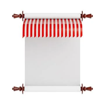 Blank White Paper Scroll Parchment Mockup with Stripped Shop Awning Tent. 3.. Stock Illustration