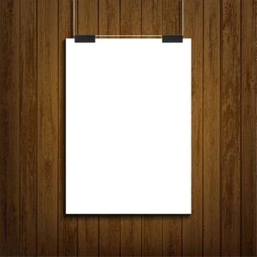 Blank white paper sheet template hanging on wal Stock Illustration