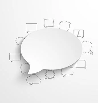 Blank white paper speech bubble with shadow and drawing small bubbles Stock Illustration
