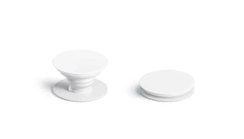 Blank white phone pop socket mock up, isolated, side view Illustrazione stock