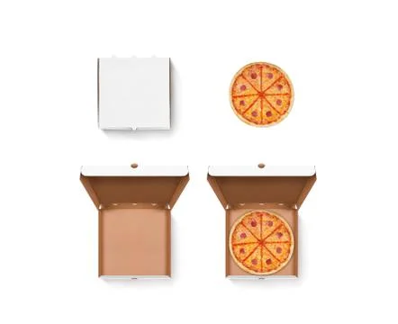Blank white pizza box mockup set, top view Illustrazione stock