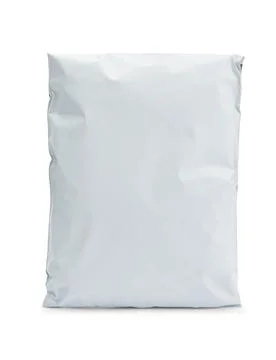 Blank white plastic bag package mockup template isolated on white backgroun.. Stock Photos