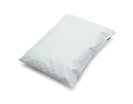 Blank white plastic bag package mockup template isolated on white backgroun.. Stock Photos