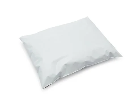 Blank white plastic bag package mockup template isolated on white backgroun.. Stock Photos