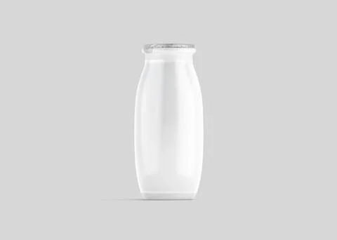 Blank white plastic bottle with drinkable yogurt mockup, grey background Stock Illustration