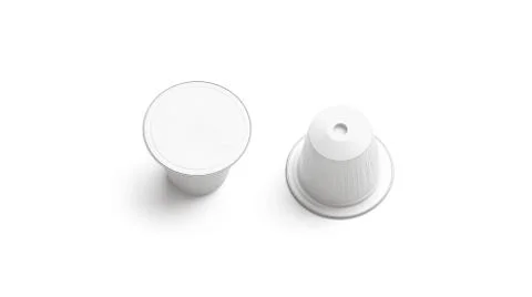 Blank white plastic coffee capsule mockup, isolated, top view Stock Illustration