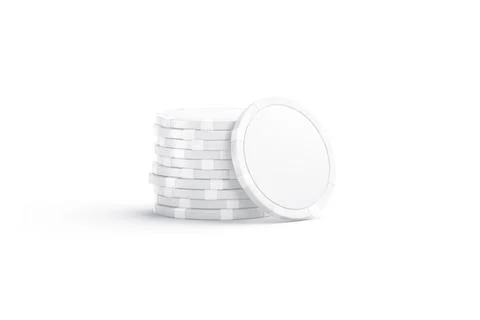Blank white plastic round chip mockup stand with stack, isolated Stock Illustration