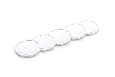 Blank white plastic round chip mockup lying row, side view Stock Illustration